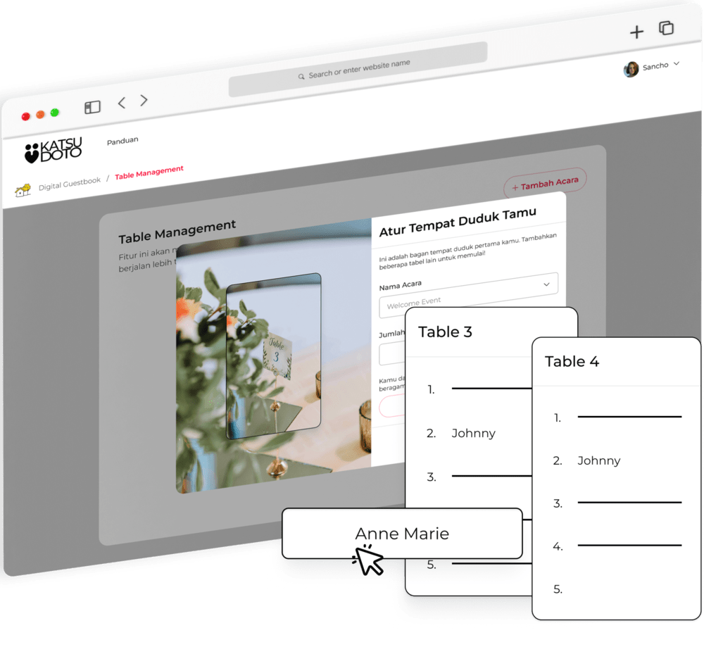 Once you’ve sent your invitations, we’ll help you set up a seating and souvenir chart.